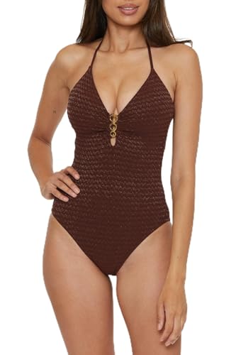 Trina Turk Women's Glimmer Maillot One Piece Swimsuit, Plunge Neck, Bathing Suits