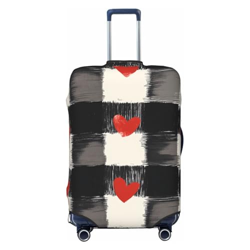 Plaid Heart Elastic Travel Luggage Cover, Washable Spandex Suitcase Protector, Anti-Scratch Fits 18-32 Inch