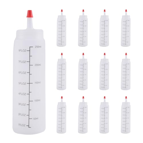 Pesfehhy Paquete de 12 de 8 Onzas de Condimento para Apretar con Tapa de Punta Roja - Botella de PláStico Duradera para Salsa de Tomate, Salsas, Jarabe