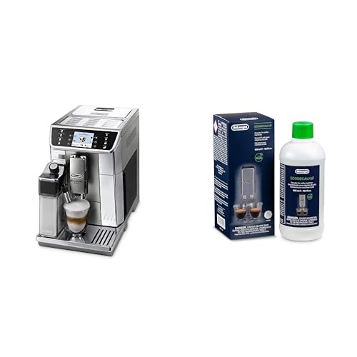 De'Longhi PrimaDonna Elite ECAM 656.55.MS Kaffeevollautomat mit Milchsystem, Cappuccino und Espresso auf Knopfdruck, TFT Touchscreen und App-Steuerung, Edelstahlfront, Silber mit DLSC 500 Entkalker