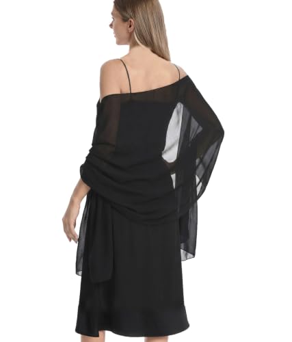 Hotshawl Chiffon Shawls and Wraps for Evening Dresses Women Elegant Soft Scarf Bridal Scarve Wedding Stole (Black, One Size)