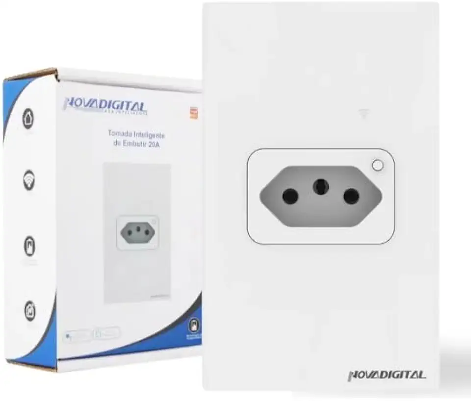 Tomada Inteligente de embutir 20A 4x2 com vidro temperado e Medidor de consumo elétrico Compatível com Google Home e Alexa da Amazon (Branca)