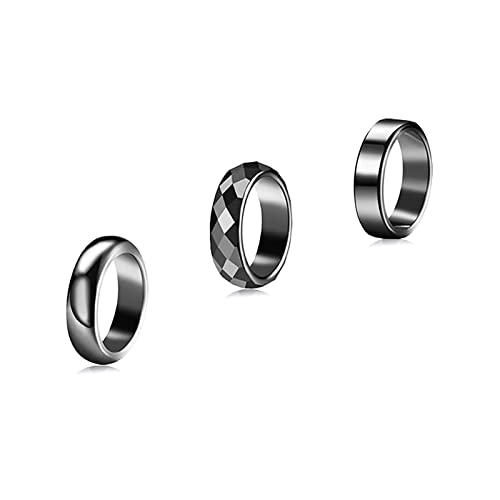 3pcs Magnetic Lymph Detox Ring Lymphatic Drainage Magnetic Rings, Genuine Hematite Therapy Rings For Women, Anti-Swelling Anti-Anxiety Ptsd Finger Rings For Men Benefit to Negative Energy Anxiety Balance Assorted (8)