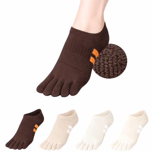 Image of soxsense Cushion No Show Toe Socks For Women Five Finger Socks Low Cut Athletic Running Socks 4 Pairs