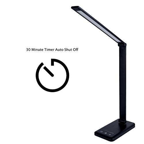 LED Desk Lamp with USB Charging Port, Smooth Touch Light Dimmer Switch with Adjustable Light Color Temperature Automatic Shut Off Feature (Black)