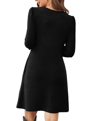 Image of OFEEFAN Womens Long Sleeve Tunic Dress Fall Fashion Sweater Dress with Pockets Pleated Front Casual Winter