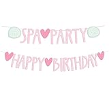 Modern Whimsy Spa Party Banner & Pink Happy Birthday Banner Set | Pre-Strung Happy Birthday Sign and Spa Party Decorations | Perfect for Sleepovers, Slumber, or Makeup Parties