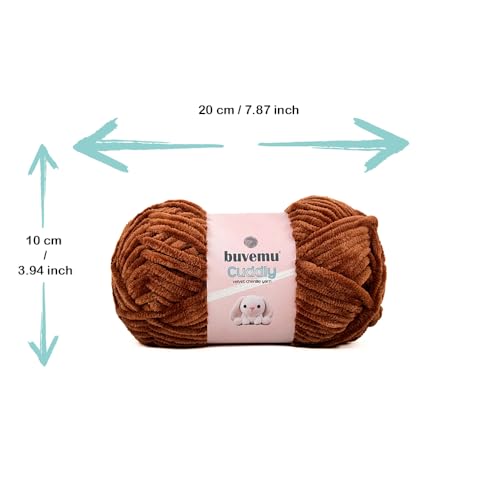 Image of Cuddly Velvet Chenille Yarn, Super Soft Fluffy Bulky for Knitting Crocheting Blanket Amigurumi, Durable for Shedding, 100 Gram (3.53 Ounces) 109 Yards (100 Meters) (Brown) (5 Skeins)