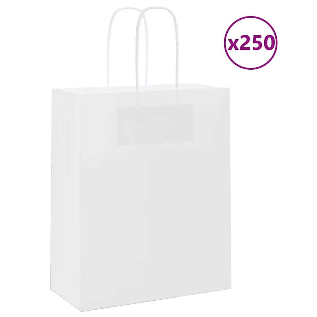 Sac en Papier Kraft Lot de 250, Sac Cadeaux Pochette Papier Sachet Kraft 250 pcs avec poignées marron 18x8x22 cm