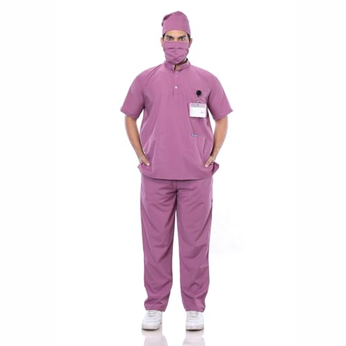 Image of Women's 5-Pocket Scrub Suit | Set of Top & Pant | Half Sleeves | Mandarin Collar | Breathable Polyviscose Fabric | Comfortable | Durable | Uniform for Doctors Nurse & Dentist PNK 5XL