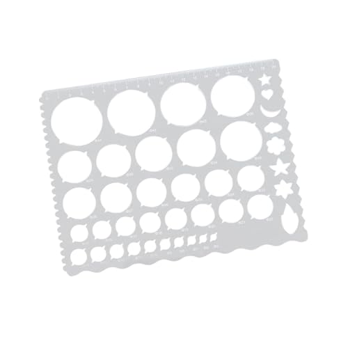 kesurpae Plantilla circular para filigrana de papel con 33 agujeros y diferentes líneas onduladas, tanto grandes pequeñas. Diámetro mínimo de 5 mm y máximo 44 mm. 3 líneas onduladas en el lateral