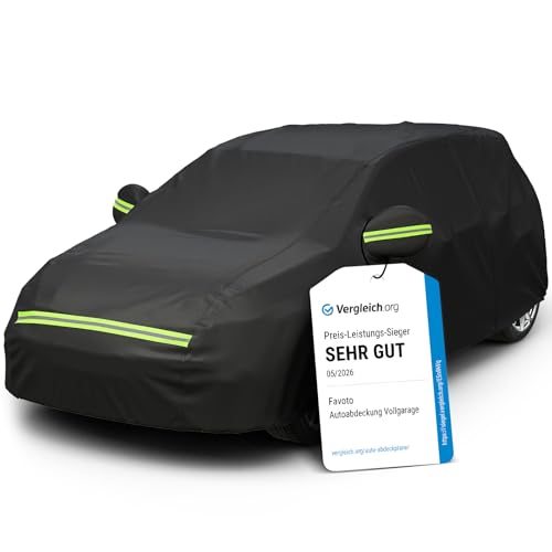 Favoto Autoabdeckung Winter Vollgarage Auto Abdeckplane Staubdicht Wasserdicht Autohülle Autoplane Car Cover für 400cm-435cm Schrägheck Schwarz 435cm x 180cm x 160cm 2.8kg