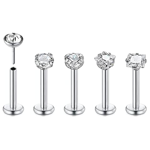 Longita 16G Tragus Earrings Threadless Lip Piercing Bar 8MM 5 Styles Top Lip Rings Labret Medusa Piercing Jewellery for Women Helix Stud Earring Cover