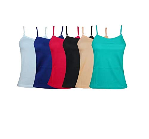 Girls/Women's Cotton Camisole (Red ,Royal blue,Black,Skin,Blue,White) Pack of 6-image-15