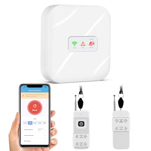 WiFi Smart Wireless Caregiver Pager Call Button System for Elderly Fall Monitoring with App Alerts & 110dB Loud Receiver, Anti-Mistouch Design (2 Panic Buttons + 1 Receiver)