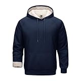 [KEFITEVD] トレーニングウェア メンズ パーカー 暖かい ジャージ 上 ランニングウェア 長袖 フード付きトレーナー スウェット 裏ボア 厚手 冬着 ネイビー M