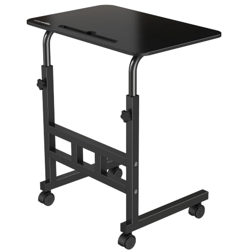 Image of Amazon Basics Adjustable Height Wooden Table with Wheels | Portable Multipurpose Table | Smooth Rolling Wheels | Perfect Posture Adjustment | Trolly Laptop Table (Black)