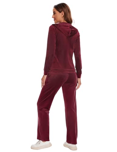ROYAL MATRIX Women's Velour Tracksuit, 2 Pieces Full Zip Velour Sweatsuits Hooded Jogging Lounge Velvet Outfits Set2