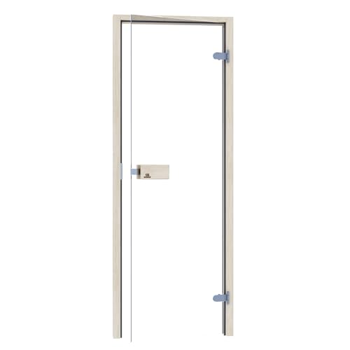 Saunainter Porta per sauna CLASSIC 70 x 190, vetro temperato di alta qualità da 8 mm, telaio in legno massiccio, facilmente regolabile DIN sinistra destra (trasparente chiaro)