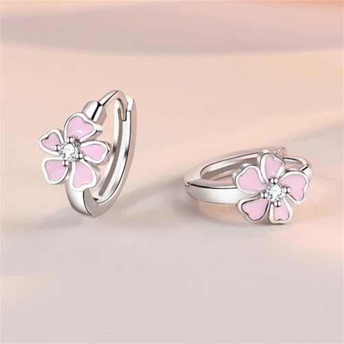 Tiny Cute Pink Flower CZ Small Hoop for Women Girls Teens Dainty Silver Plated Enamel Daisy Flowers Mini Cartilage Huggie Hoops Hypoallergenic Sleeper Hooped Fashion Jewelry Gifts Her3