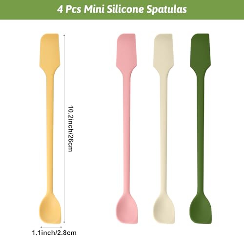 4 Pcs Mini Silicone Spatulas, Multifunctional Small Scrapers for Kitchen, Cosmetics & Jars, Reusable Stirrer for Jam, Lotion, Narrow & Thin Bottles, Colorful