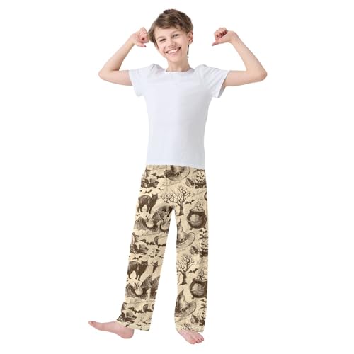 Halloween Cat Bat Boys Long Pants Soft Trousers Elastic Waist Kids Lounge Bottoms with Pockets S-XL2