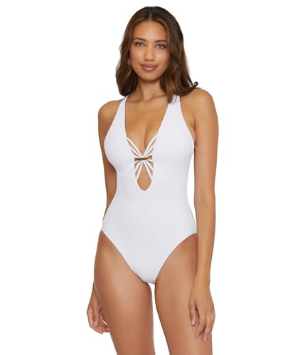 BECCA Women's Standard Modern Edge One Piece Swimsuit, Plunge Neck, Bathing Suits