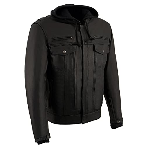 Image of Milwaukee Leather Men's Premium Leather Motorcycle Riders Vented Jacket with Removable Hoody Liner