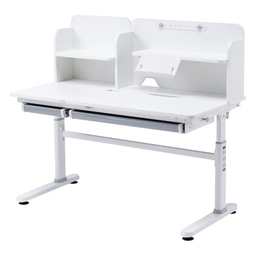 イーサプライ 学習机 勉強机 小学生 多機能 タブレット対応 手動昇降 チルト天板 シェルフ付 低ホルムアルデヒド ホワイト EZ1-ERD045W