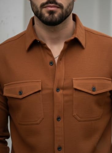 Image of DEELMO Men's Classic Cotton Blend Slim Fit Shirt || Full Sleeve Button-Down Casual Shirt with Dual Flap Pockets || Soft Breathable Fabric || Ideal for Office Party and Everyday Wear