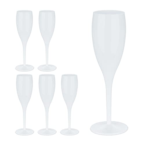 Relaxdays Sektgläser Kunststoff, 6er Set, bruchfest & BPA-frei, Mehrweg Champagner Gläser, 100 ml, Sektbecher, weiß