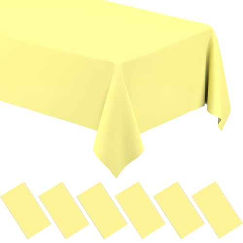 Image of WNINK 6 Pack Light Yellow Rectangular Plastic Tablecloths, Yellow Disposable Table Covers 54 inch x 108 inch for Birthday, Bridal Shower, Engagement Wedding, Picnic Parties and 8 ft Table Use