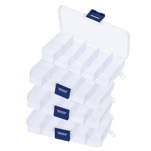 Image of PATIKIL 2.5X 5x0.8 Inch Nail Charm Organizer, 4 Pcs Craft Organizers and Storage Box Grids Clear Plastic Organizer Box Bead Organizer Art Crafts Jewelry Fishing Tools, Transparent