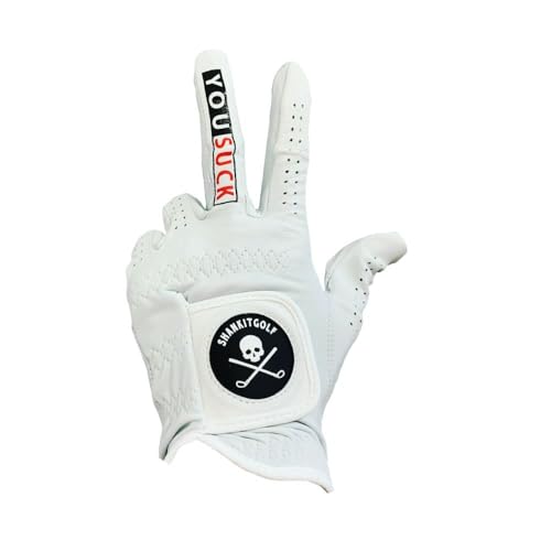 SHANKITGOLF You Suck Funny Golf Glove - Premium Cabretta Leather Soft Tour Feel - Fun Gloves for Golfers M/L Left-Hand