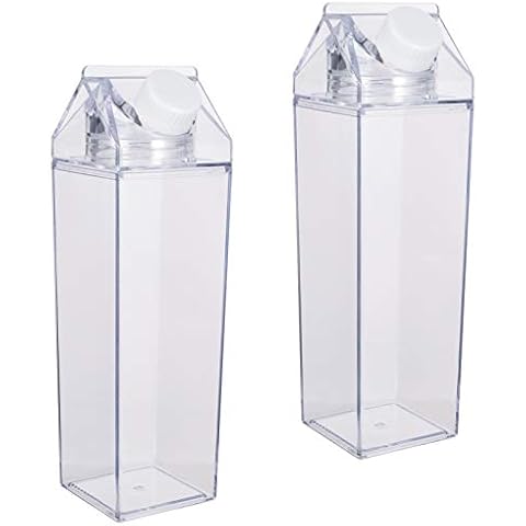 Xinzistar 2 Pcs Clear Milk Carton Water Bottle Milk Bottle Water Bottle Plastic 500Ml Milk Box Juice Bottle For Outdoor Sports Travel Camping Activities Portable Cute Cup Portable Reusable Cover