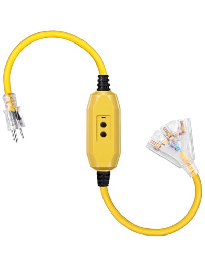 JIOODICH. 3 FT Auto GFCI Extension Cord Outdoor with 3 Outlets 12/3 SJTW