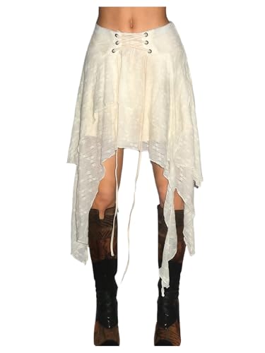 Verdusa Women's Western Lace Up Ruffle Flowy Skirts Tiered Layered Asymmetrical Skirt