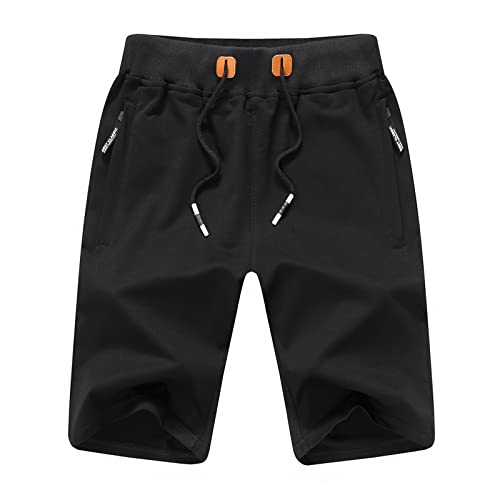 Image of JustSun Men's Casual Sports Shorts with Elastic Waist and Zipper Pockets