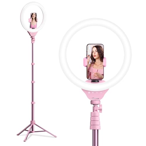 UBeesize 12'' LED Ring Light with 62'' Tripod Stand, Selfie Ring Light for Video Recording, Live Streaming, TikTok & YouTube, Compatible with iPhone & Android (Pink)