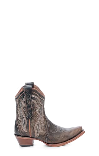 Circle G LADIE'S CHOCOLATE EMBROIDERY ANKLE BOOT, LEATHER SOLE, COWHIDE LEATHER, WESTERN BOOT, L62402