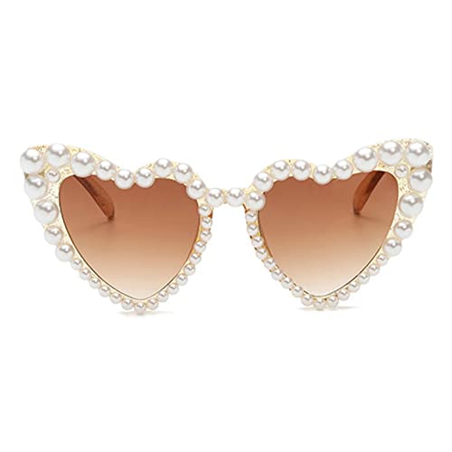 COTIA Luxury Fine Shimmering Love Pearl Sun Glasses Women Heart Glasses Casual Bling Sunglasses