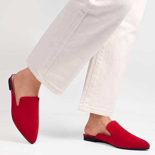 Image of MUSSHOE Mules for Women Flats Comfortable Dressy Pointed Toe Women Mules for Work Business Office Party Wedding,Red 8.5
