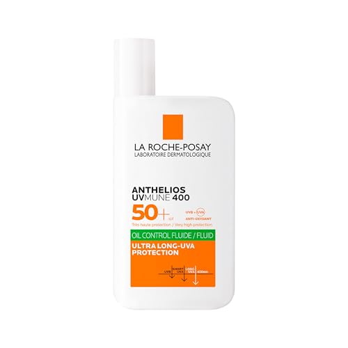 La Roche Posay Fluido Invisible, Protector Solar con SPF50+, Efecto Matificante 24 Horas, Resistente al Agua, Sudor y Arena, Fórmula con Mexoryl 400, Anthelios UV-MUNE 400 Oil Control, 50 ml