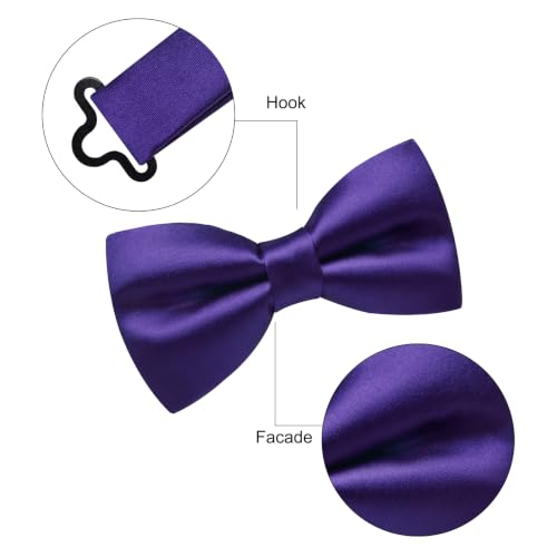 Image of Bow Ties for Men Pretied Bowties Solid Color Satin Bow Tie Formal Business Tuxedo Wedding Party Prom