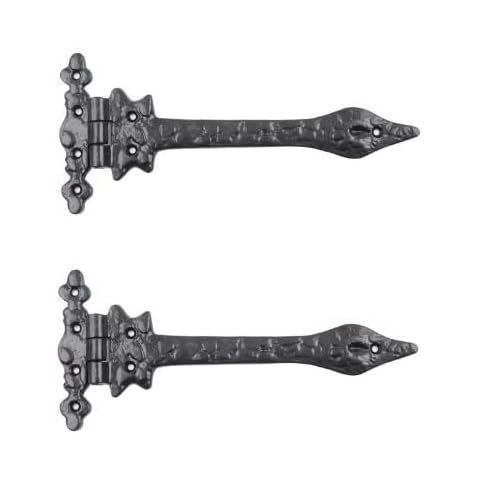 Black Antique Ornate Fleur-De-Lys Hinges - 9" (229mm) - 1 Pair Cover