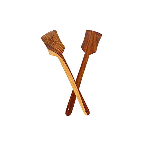 Image of Shoppee Wooden Cooking Spoons Set of 2 with Flip Flaps, Non-Toxic Spatula (Palta for Dosa /Roti | Handmade | Ideal for Non Stick)