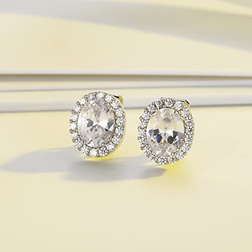 Selovo Clear White Zircon Crystal Non Pierced Clip On Earrings Stud Silver Tone #TOP2