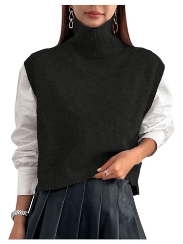 Image of OYOANGLE Women's High Neck Sleeveless Crop Sweater Vest High Low Hem Knitted Pullover Tank Tops