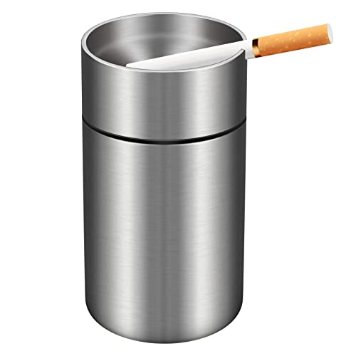 Stainless Steel Car Cigarette Ashtray with Lid Suit for Most Car Cup Holder,Fireproof Automatically Extinguished Unbreakable Ashtray for Car Home Office Outdoor Use(Large Size)