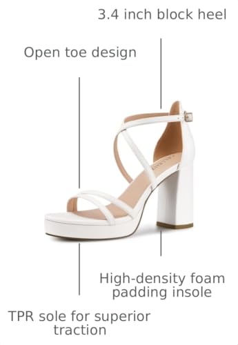 Image of CELLENZ Women Strappy Platform Heels: 3.4 Inch Chunky Heeled Sandals, Comfortable Sexy Block High Heels, for Prom Party Bridal Wedding Black White Silver Nude Dressy Shoes